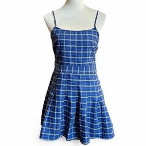 Divided Blue Checkered Mini Dress